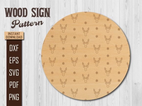 Christmas Deer Head Pattern Wood Sign Graphics & Laser Engraving