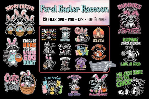 Feral Easter Raccoon Bundle Graphic Crafts for Content Publishing