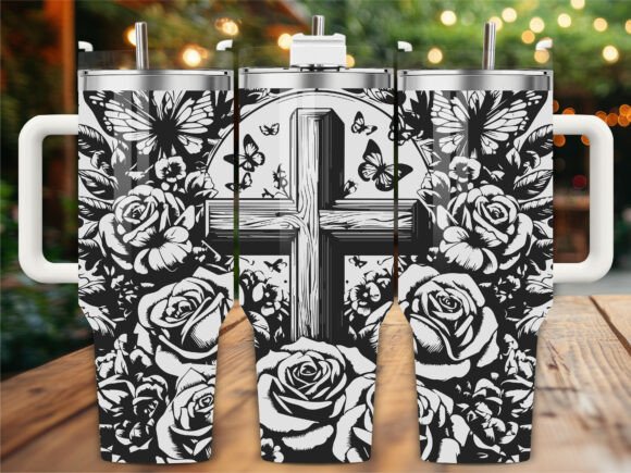 Floral Cross Tumbler PNG: Graphics for Crafts & Handmade Business