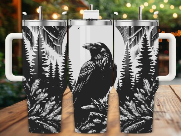 Forest Raven Laser Engraving Tumbler
