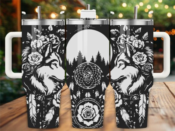 Full Wolves Moon Laser Engraving Tumbler Graphics & Tumbler Wraps
