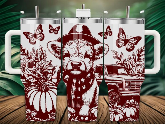 Highland Cow Hat Tumbler Wraps Graphics