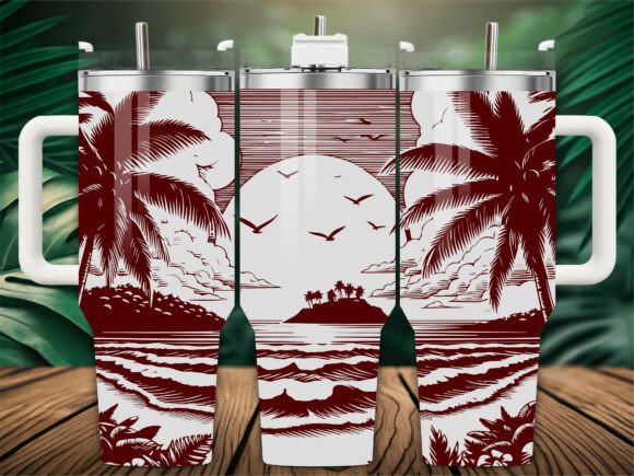 Retro Palm Tree Laser Engraving Tumbler Graphics & Wraps