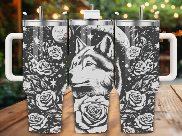 Roses Wolf Moon Laser Graphics for Tumbler Wraps