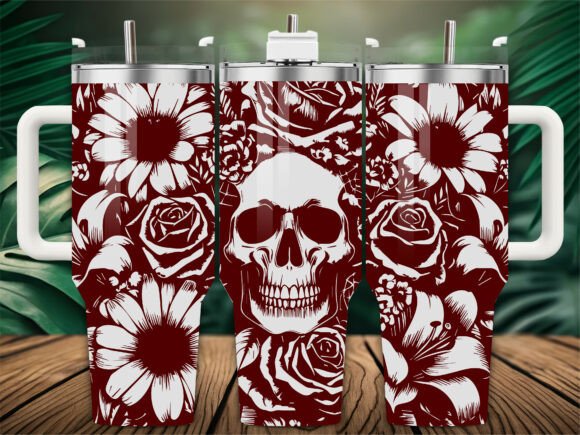 Skull Flowers Tumbler Graphics for Tumbler Wraps