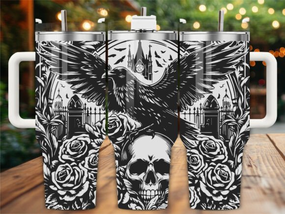 Skull Raven Rose Tumbler Graphics & Wraps