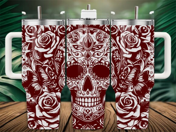 Sugar Skull Rose Laser Engraving Tumbler Graphics & Crafts